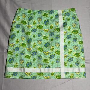 Tibi Skirt Size 8 Green Floral A-Line Midi MSRP $475 Y2K